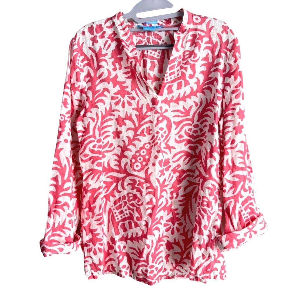 Island Company Mandarin Beach Tunic Womens M Coastal Resort Tropical‎ 100%Linen